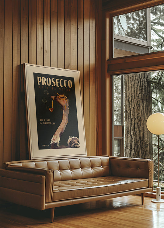 Art Deco Prosecco sienas māksla strausa plakāts