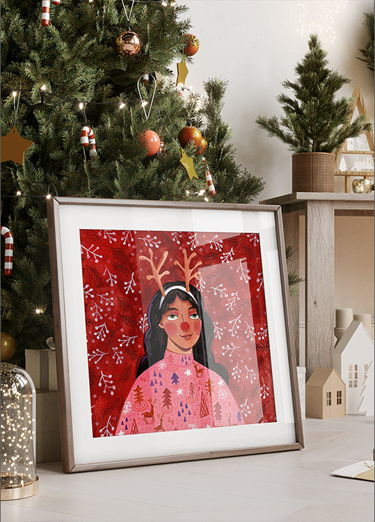 Modern abstract Christmas portrait woman Plakat