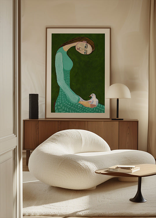 Daam istub valge tuvilinnu naisega Plakat