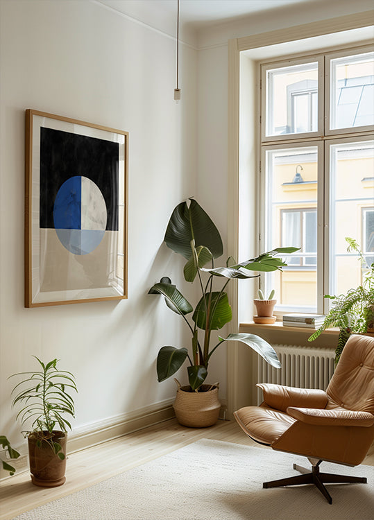 Lõigatud ring siniste ja valgete kvadrantidega plakat