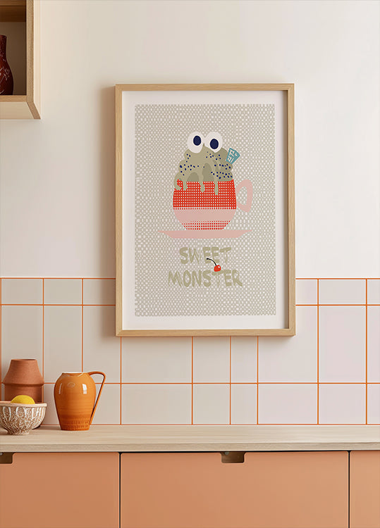 Saldus monstrinis keksiukų raudonas plakatas