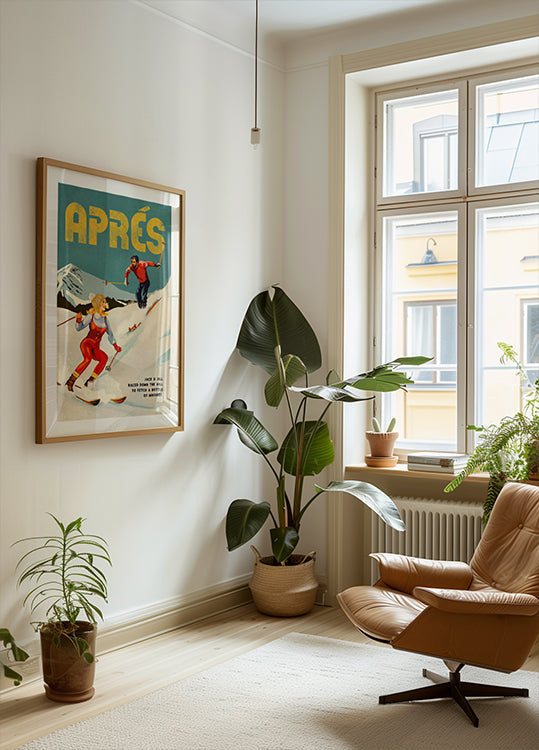 Vintage Pin Up Apres viskija slēpošanas plakāts pārim