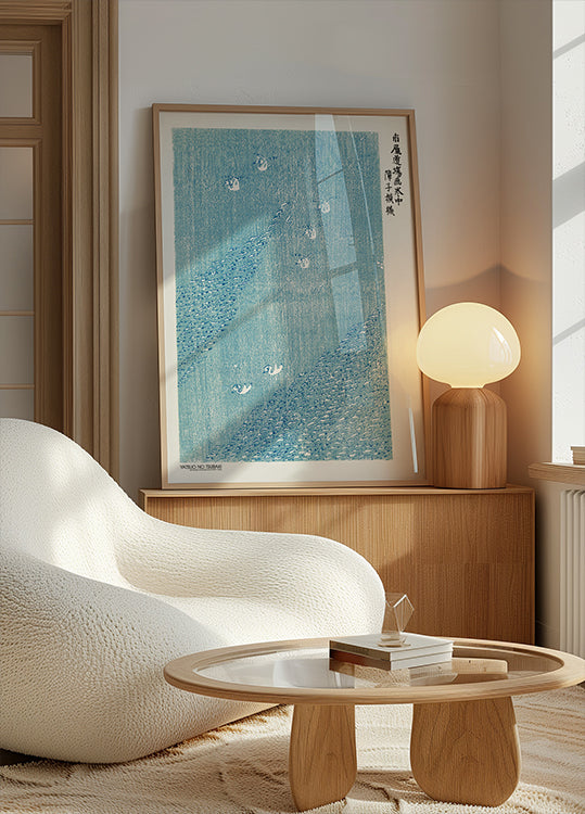 Woodblock nyomtatási kék poszter