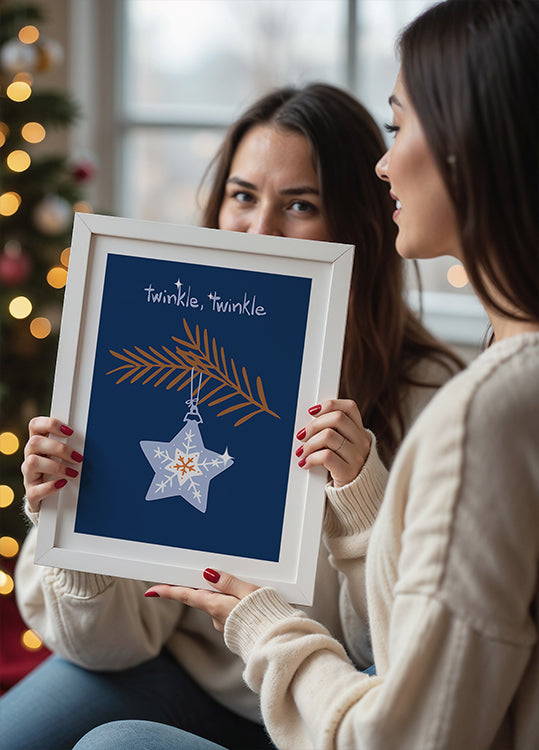 Rõõmsameelne sädelev jõulutähe sinine plakat