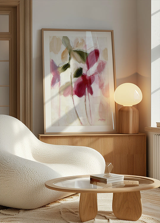 Botanický plagát vo fialovej a zlatej farbe