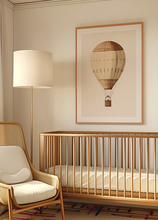 Balon cu aer vintage, poster de aventură de călătorie sepia 