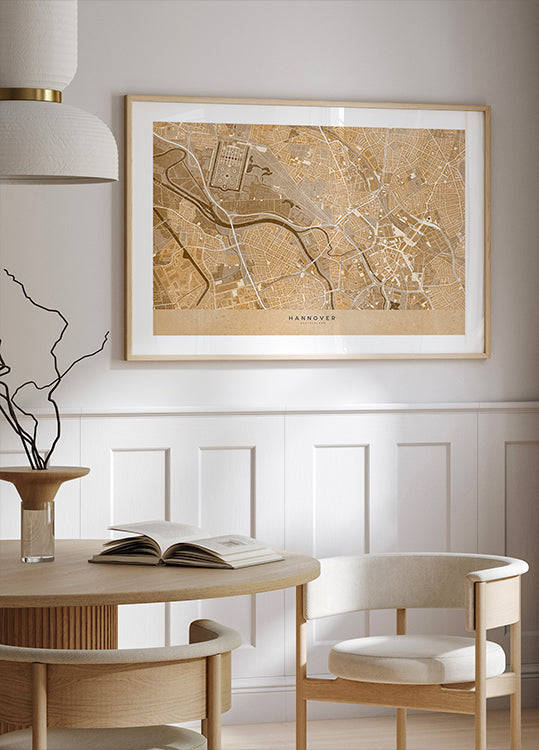 Sepia vintage mapa centra Hannoveru v Nemecku (NOVINKA)