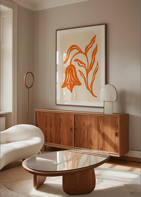 Poster stilizat de lalele portocalii și frunze