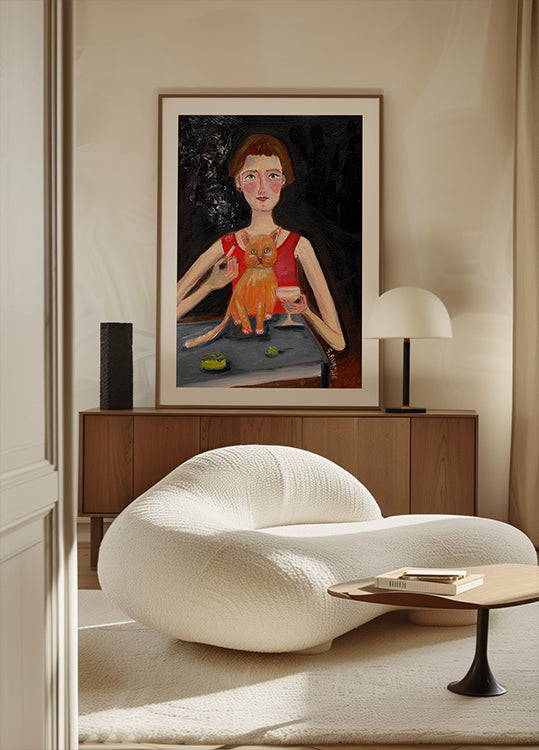 Vintage nő koktél és macska poszter