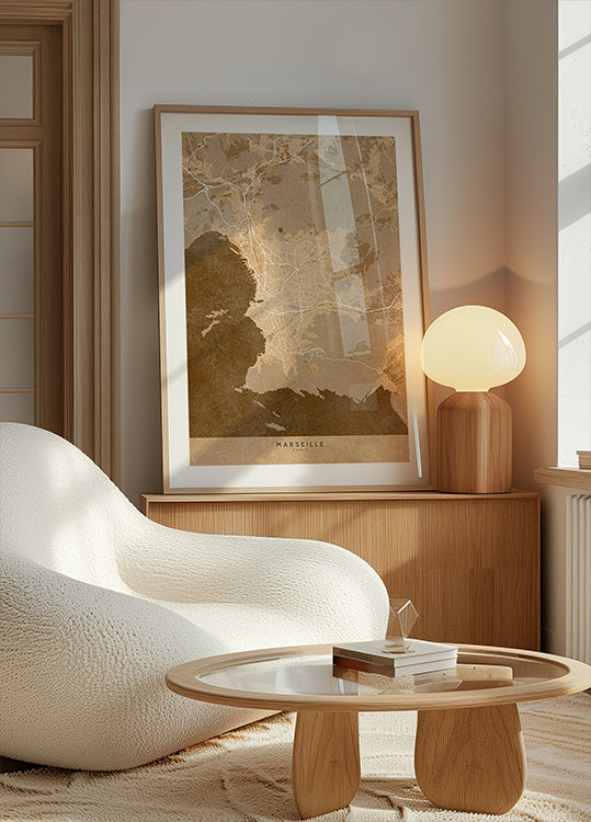 Harta de epocă sepia a Marsiliei Franța Poster