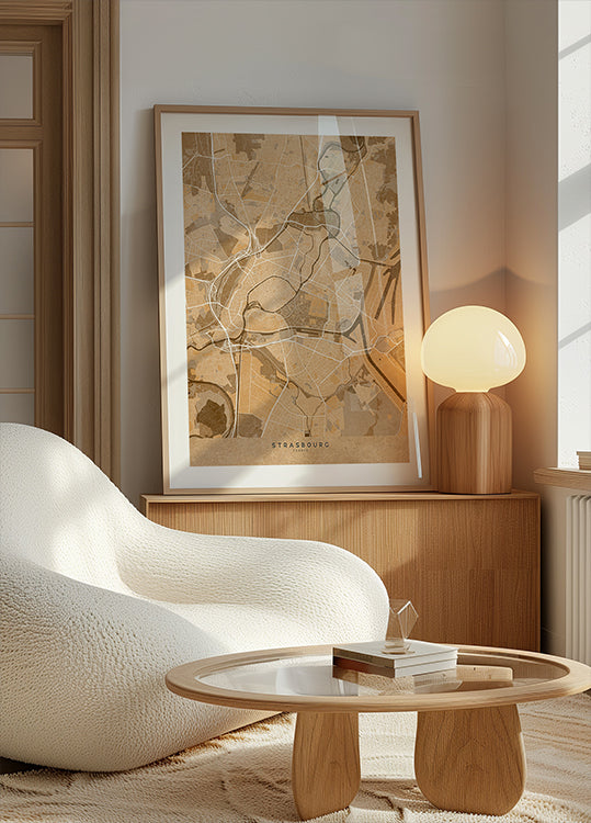 Seepia vintage Strasbourgi Prantsusmaa kaart (UUS)