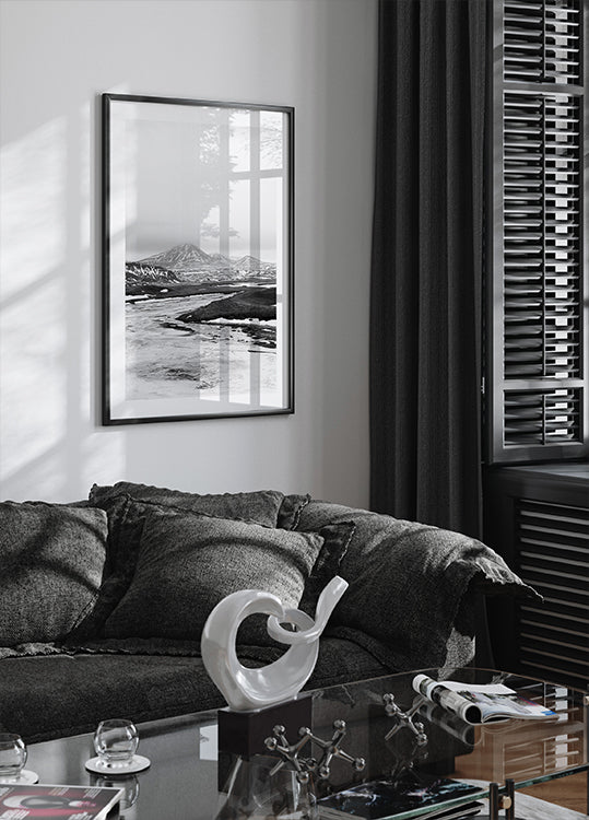 Poster alb-negru al Râului Înghețat Islanda