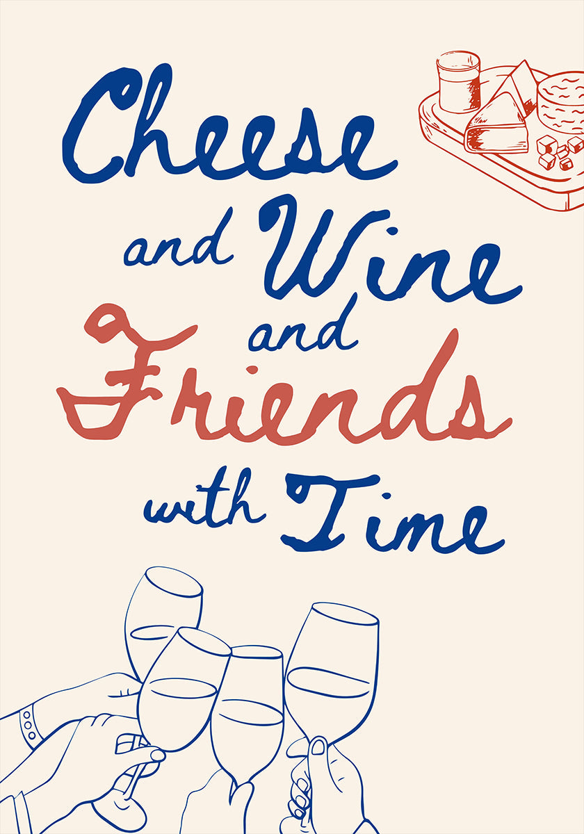 Cheese and wine..., Text + Illustration Plakat - Posterbox