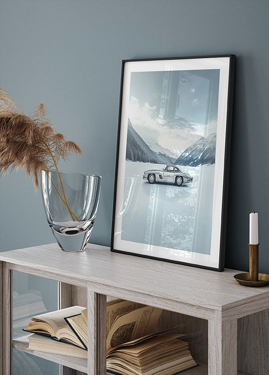 Retro Silver Car On Froozen Lake Side Plakat - Posterbox