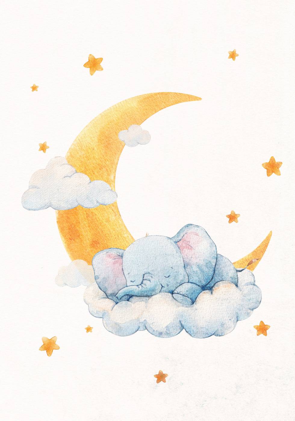 Baby Elephant on Moonlit Clouds Plakat - Posterbox.dk