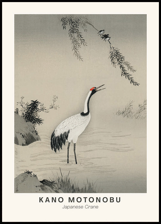 Japanese Crane Illustration Kano Motonobu Plakat - Posterbox.dk