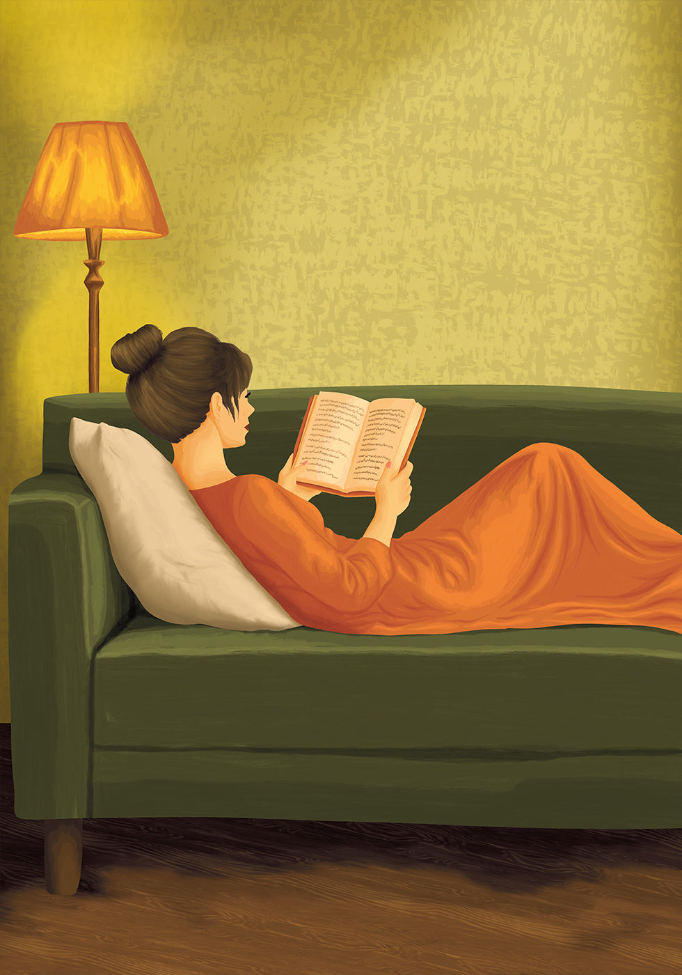 Minimalist Green Portrait Woman Reading | Earth Tones | Vintage European | Bedroom Wall Decor | Female Abstract Print | Book Lover | Emerald - Posterbox