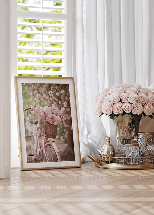 Pink Bicycle and Blossoms Plakat - Posterbox.dk
