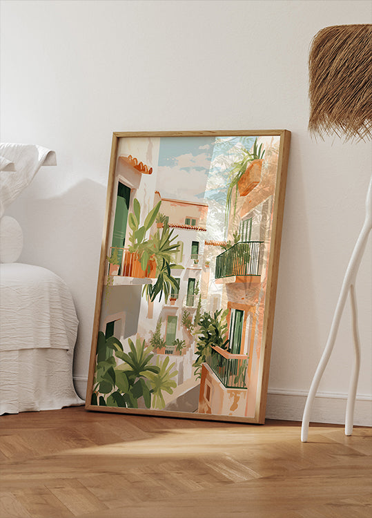 Sunlit Balconies, Mediterranean Courtyard Plakat - Posterbox.dk