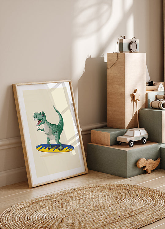 Surfing T-Rex Plakat - Posterbox.dk