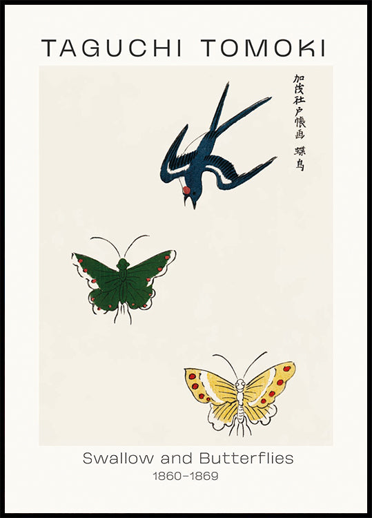 Swallow and Butterflies, Taguchi Tomoki 1860–1869 Plakat - Posterbox.dk