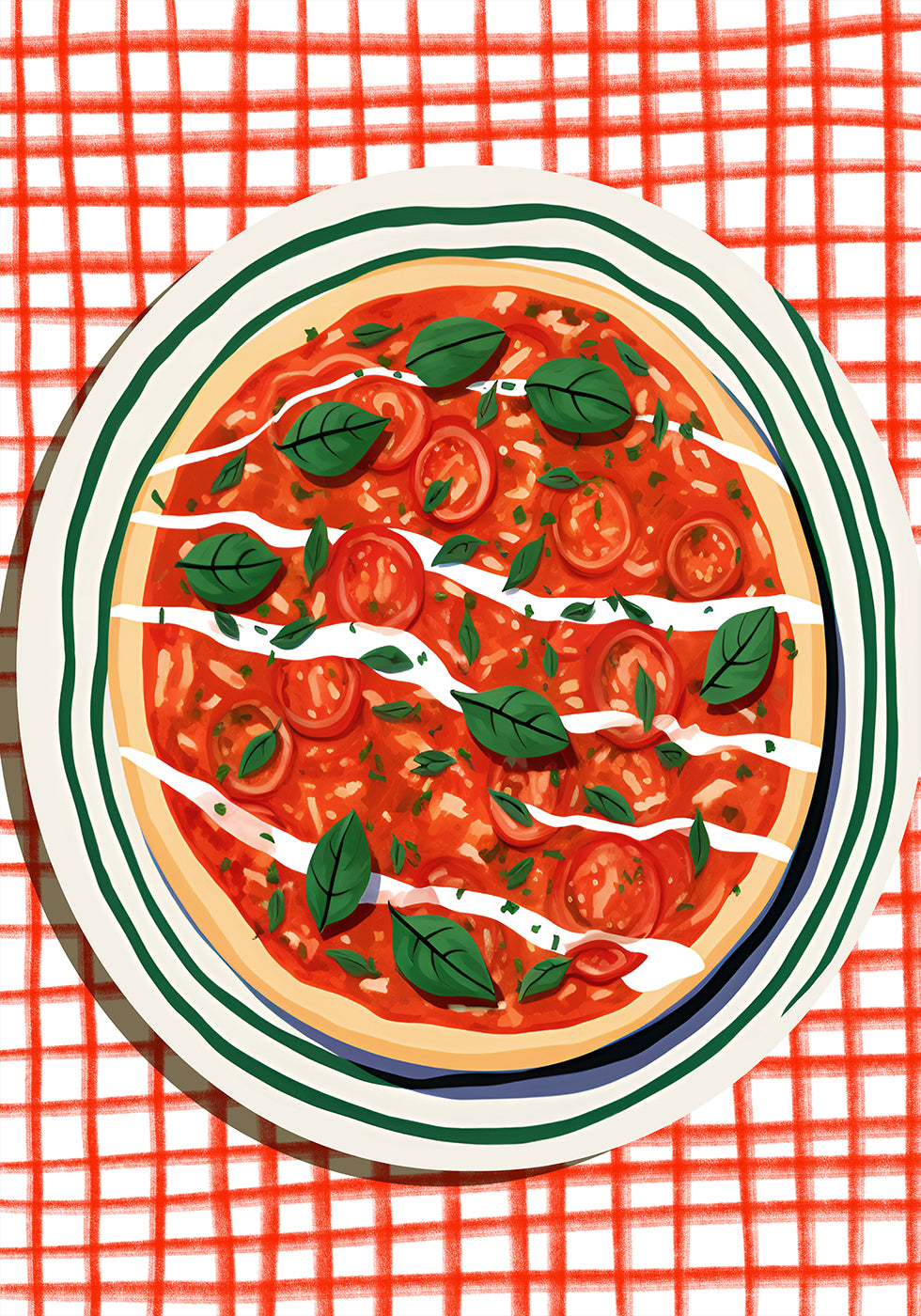 Tomato & Basil Pizza, Italian Food Art Plakat - Posterbox.dk