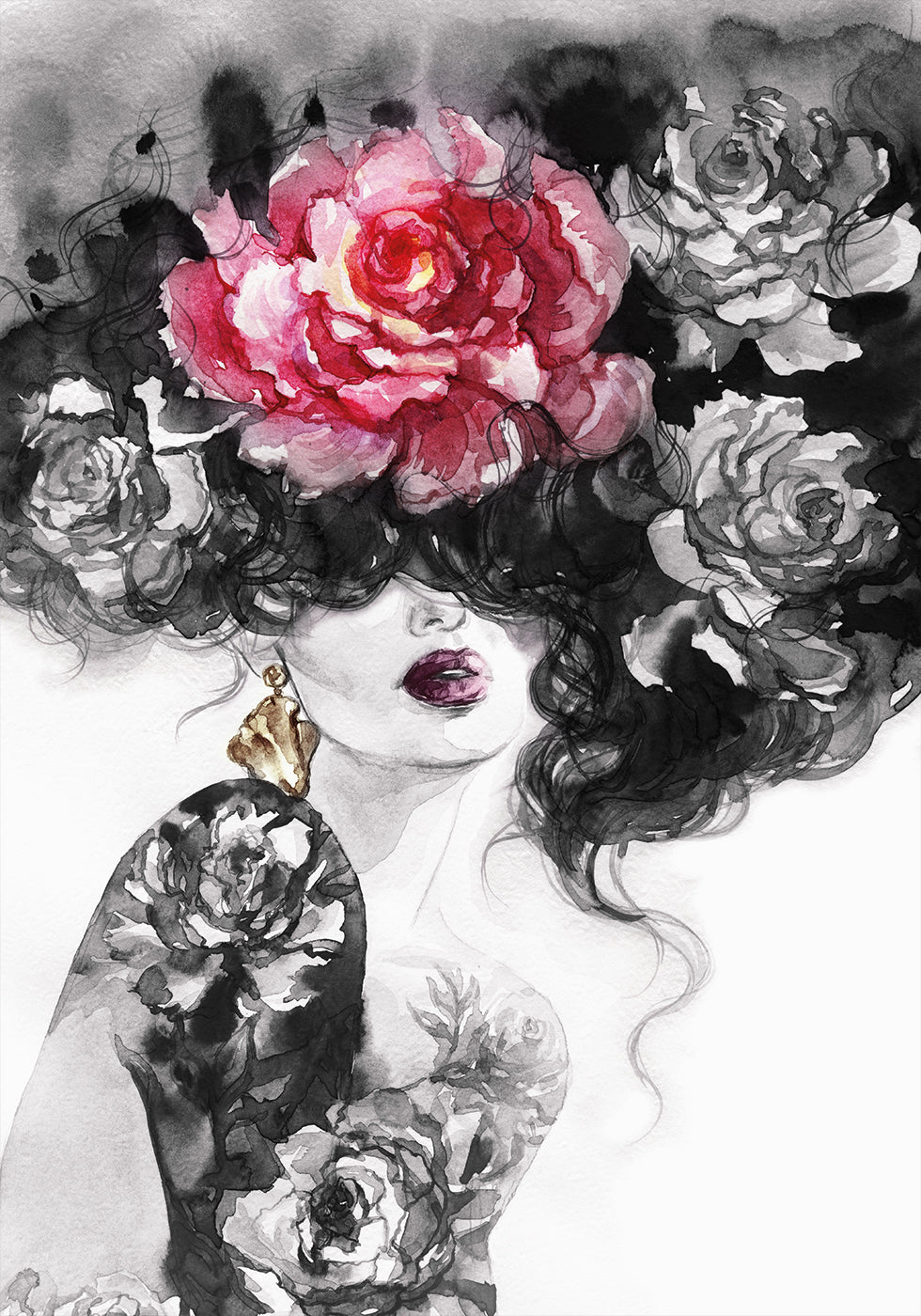 Watercolor Woman with Flowers №2 Plakat - Posterbox.dk