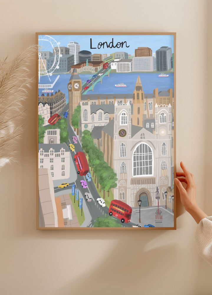 London City with View of the Thames River and Big Ben by Artist Carla Daly Plakat