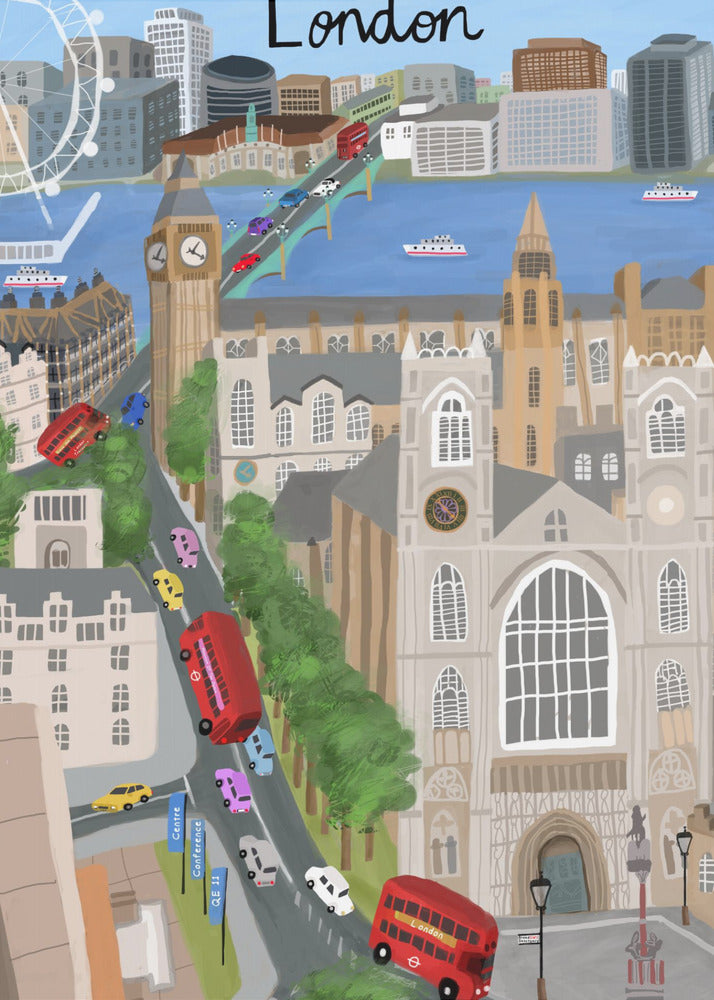 London City with View of the Thames River and Big Ben by Artist Carla Daly Plakat