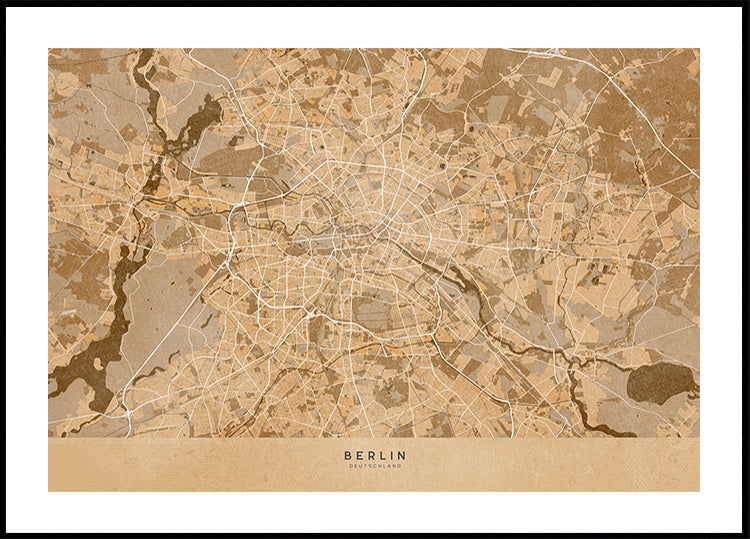 Sepia vintage map of Berlin in Germany Plakat - Posterbox