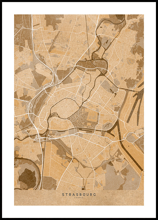 Sepia vintage map of Strasbourg France Plakat - Posterbox