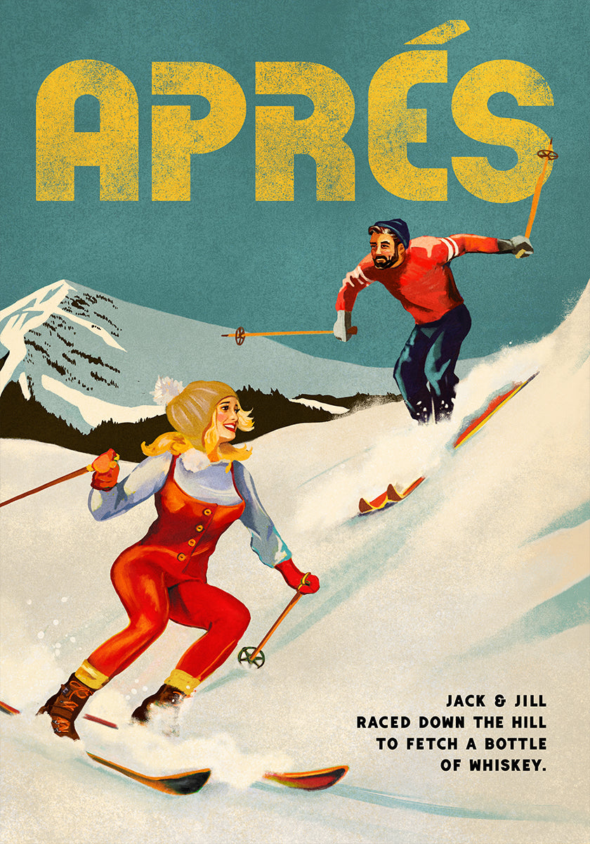 Vintage Pin Up Apres Whiskey Ski Couple Plakat - Posterbox