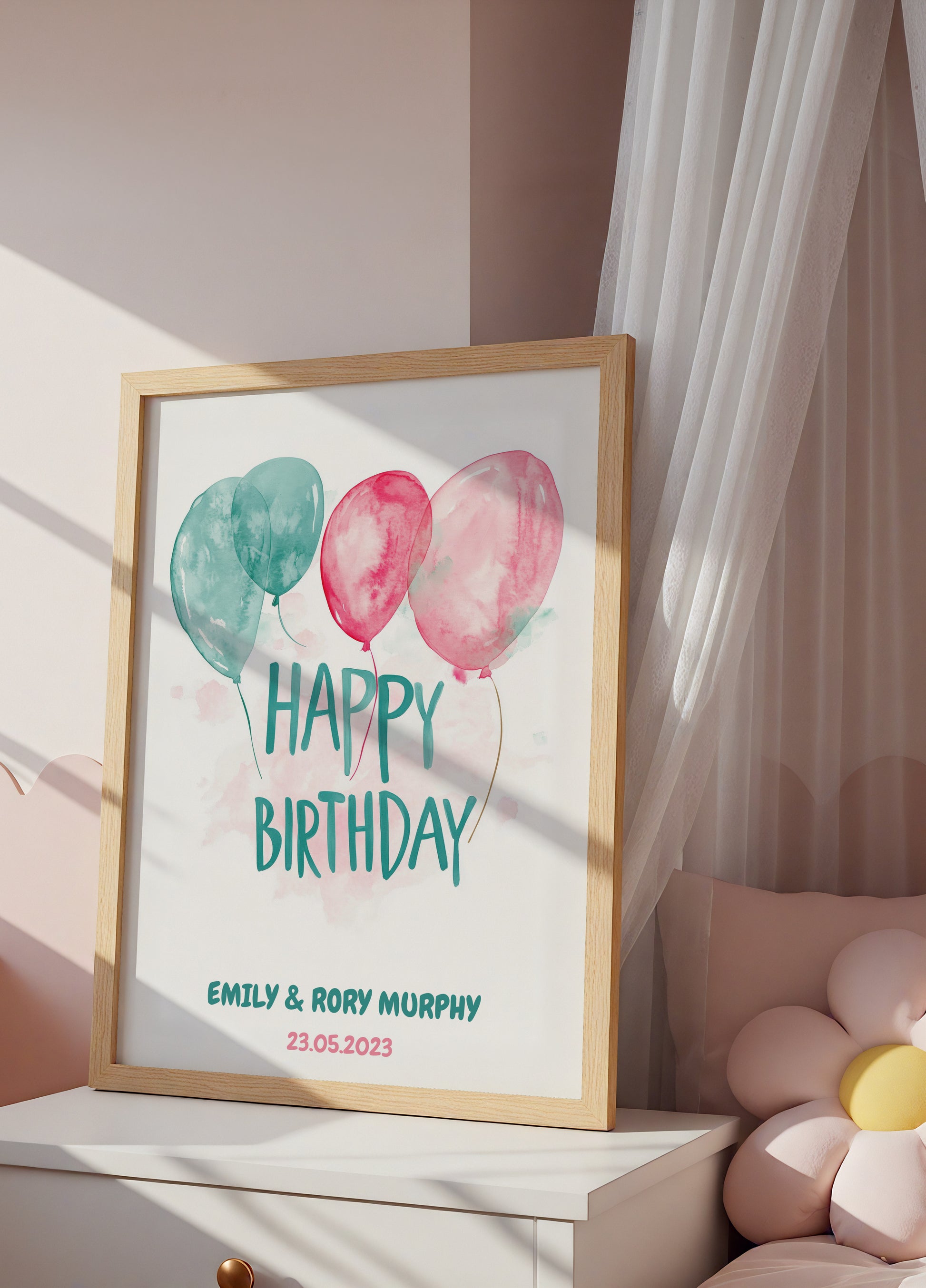 Personalized Birthday Watercolor Balloons Poster