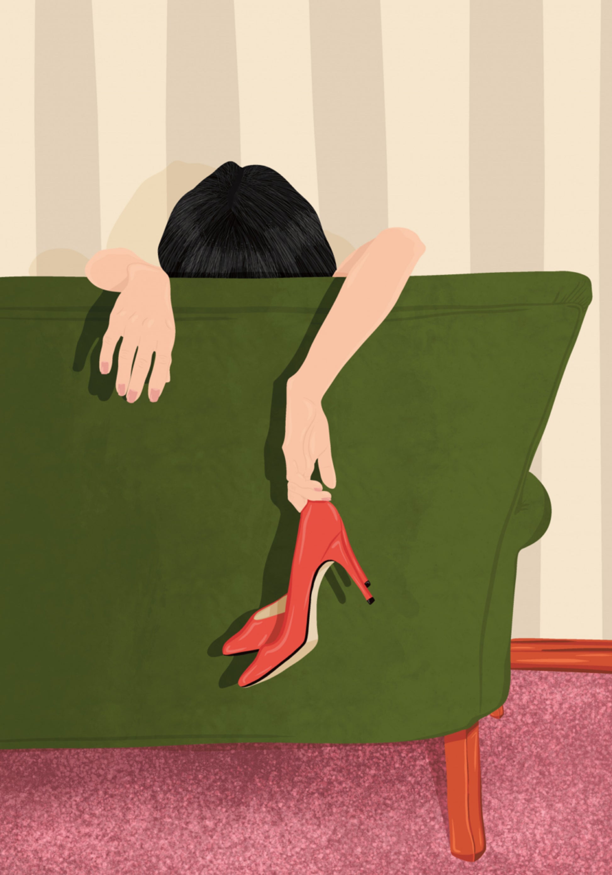 Woman Resting Red Heels
