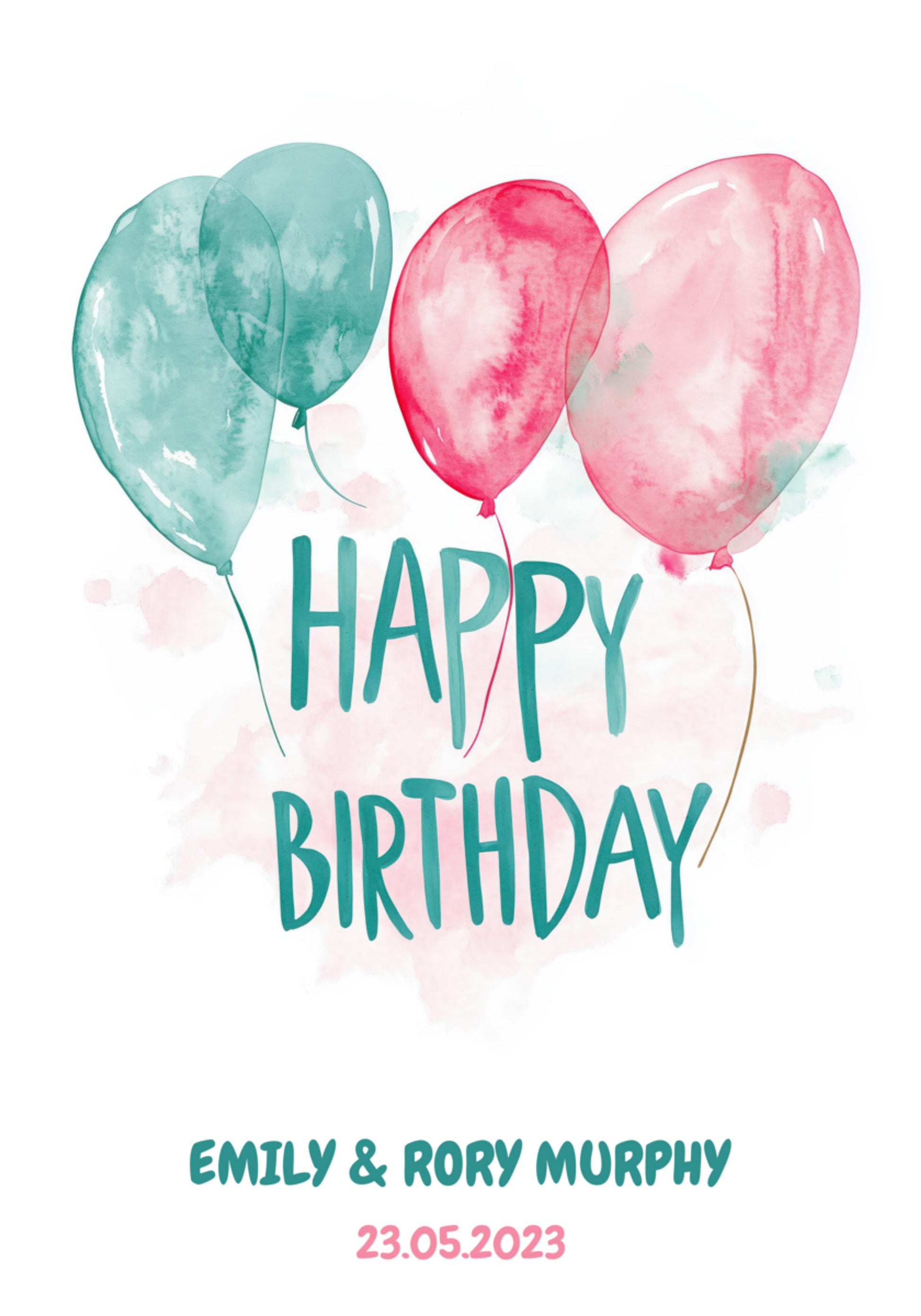 Personalized Birthday Watercolor Balloons Poster