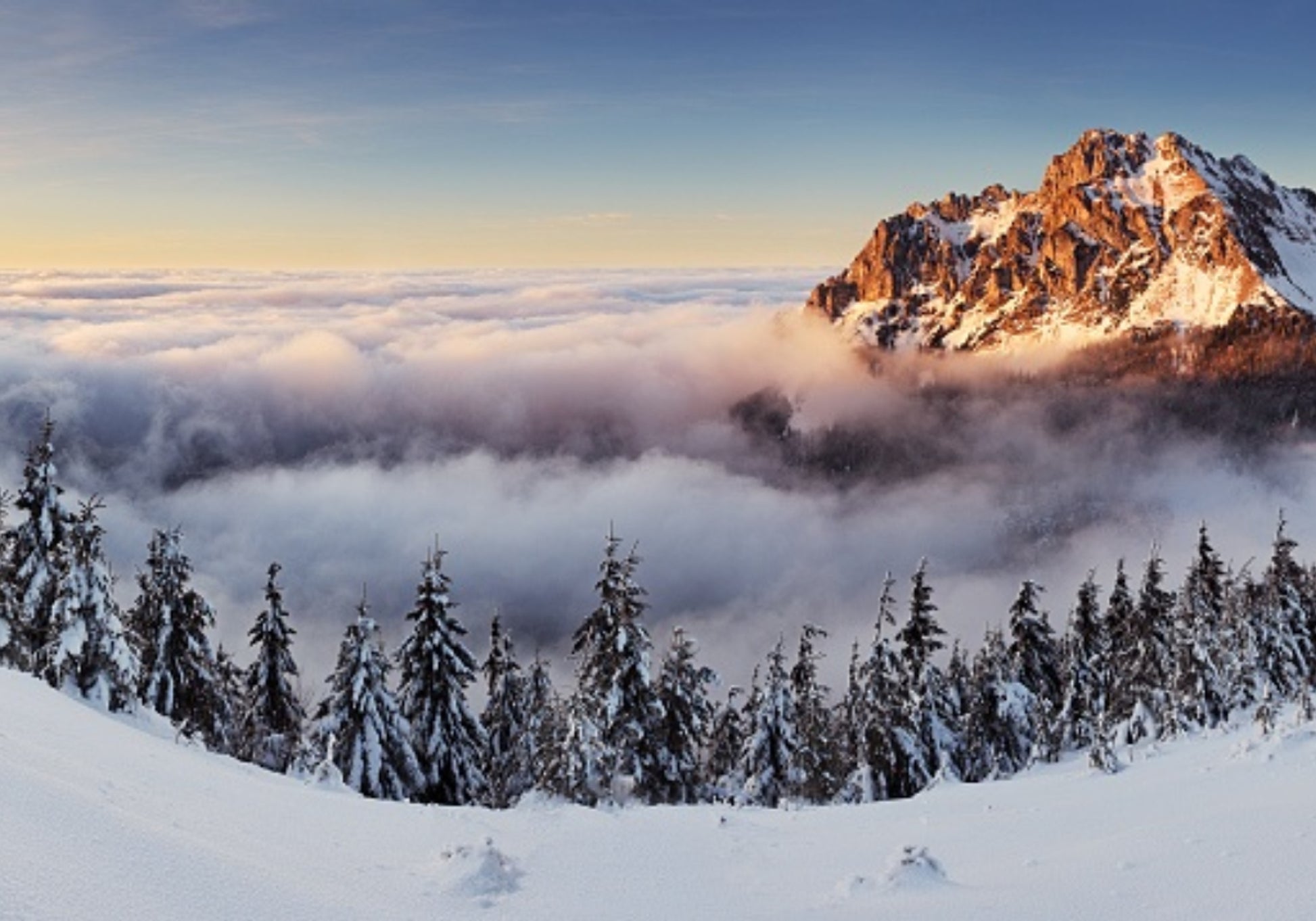 Golden Mountain Above Clouds
