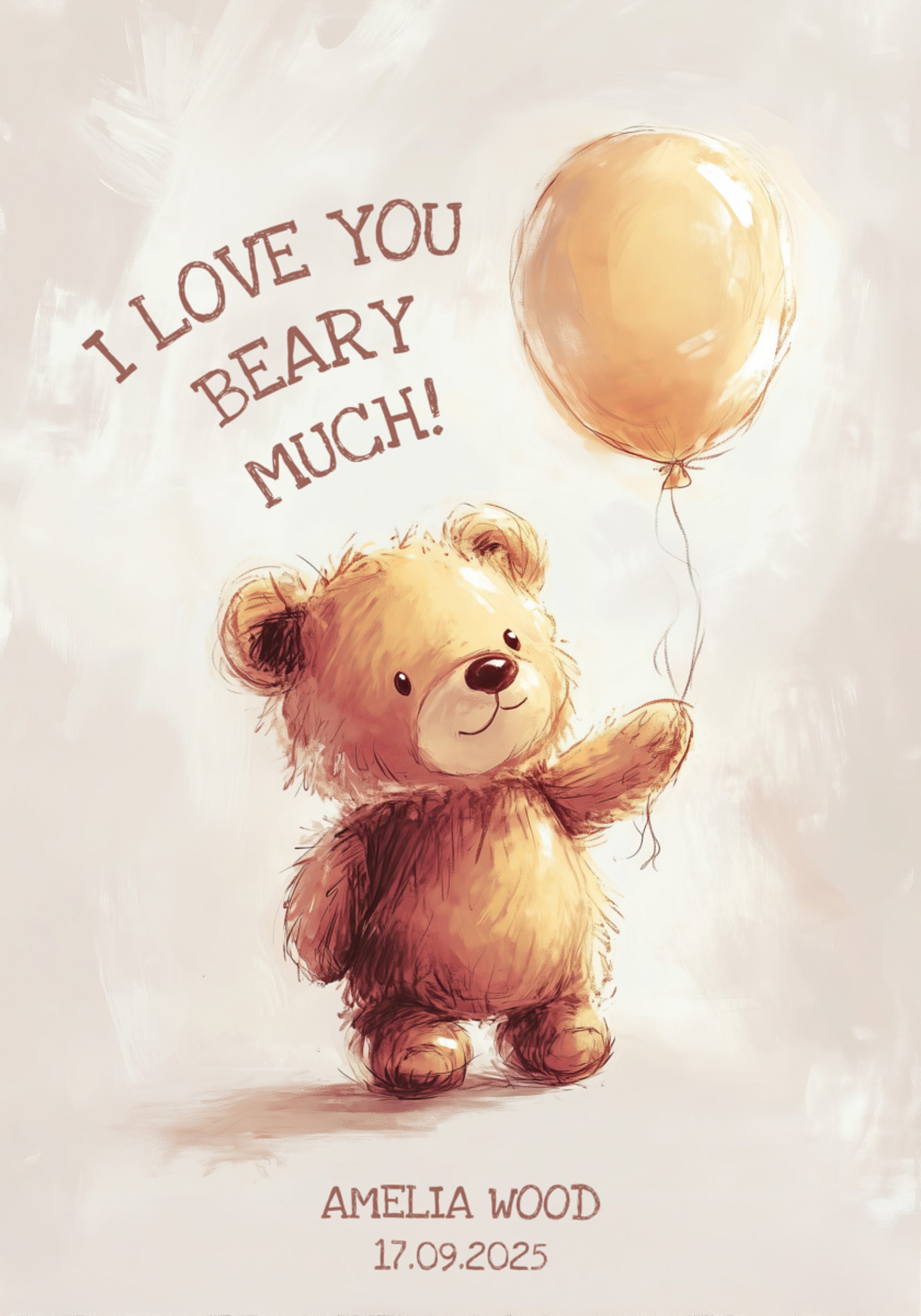 Net-perséinleche Teddybier mat Ballon a Love Message