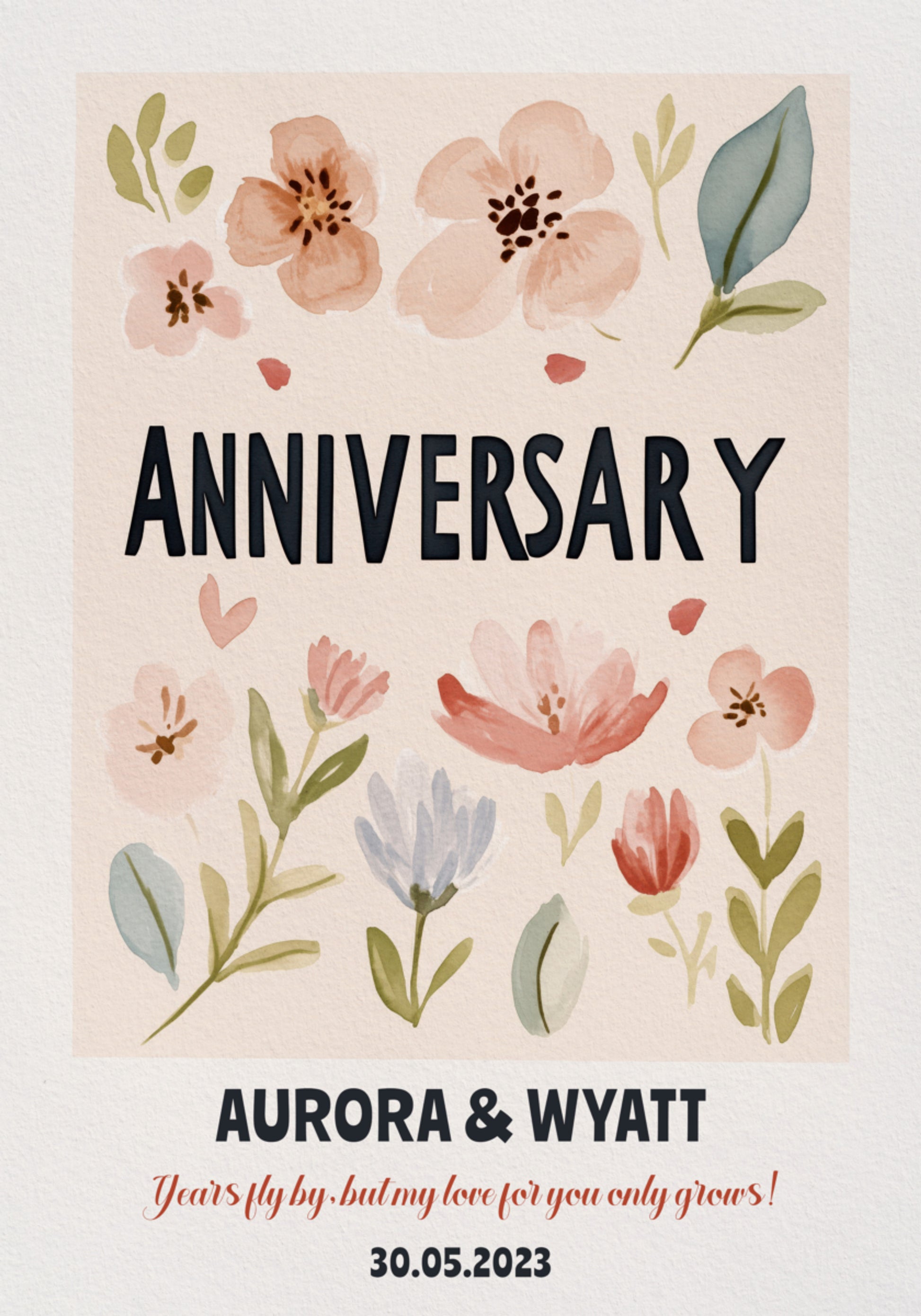 Perséinlech Anniversaire Poster mat Aquarell bléie