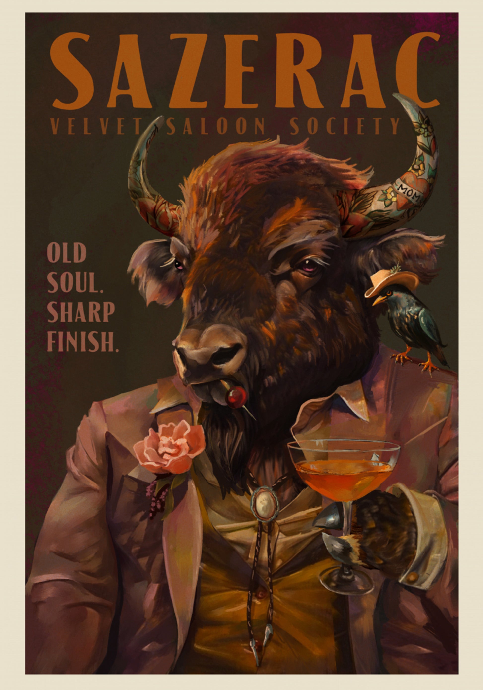 Buffalo Drinking Cocktail Sazerac. Bar cu alcool și alcool Art
