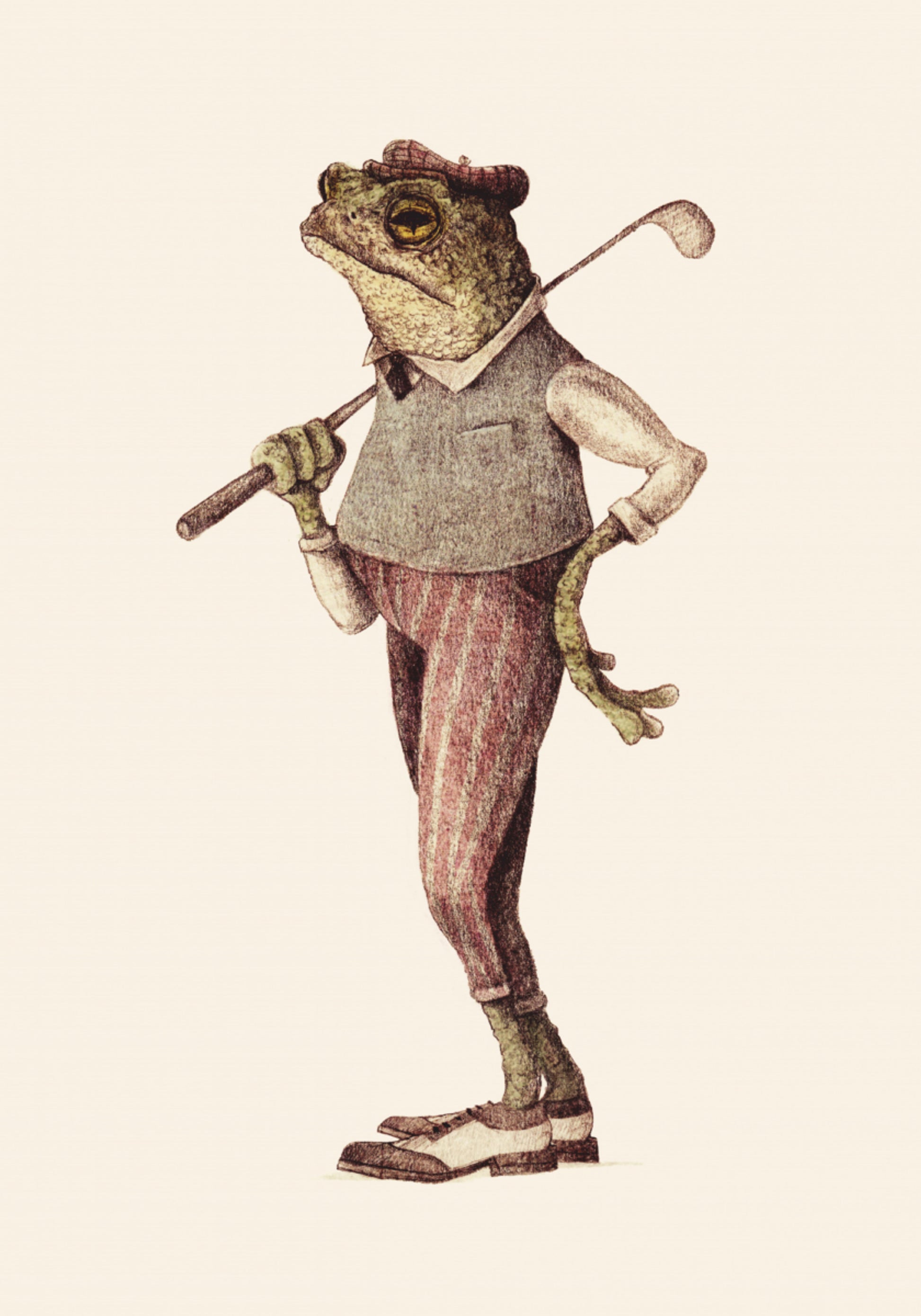 Frog In Vintage Golf Attire