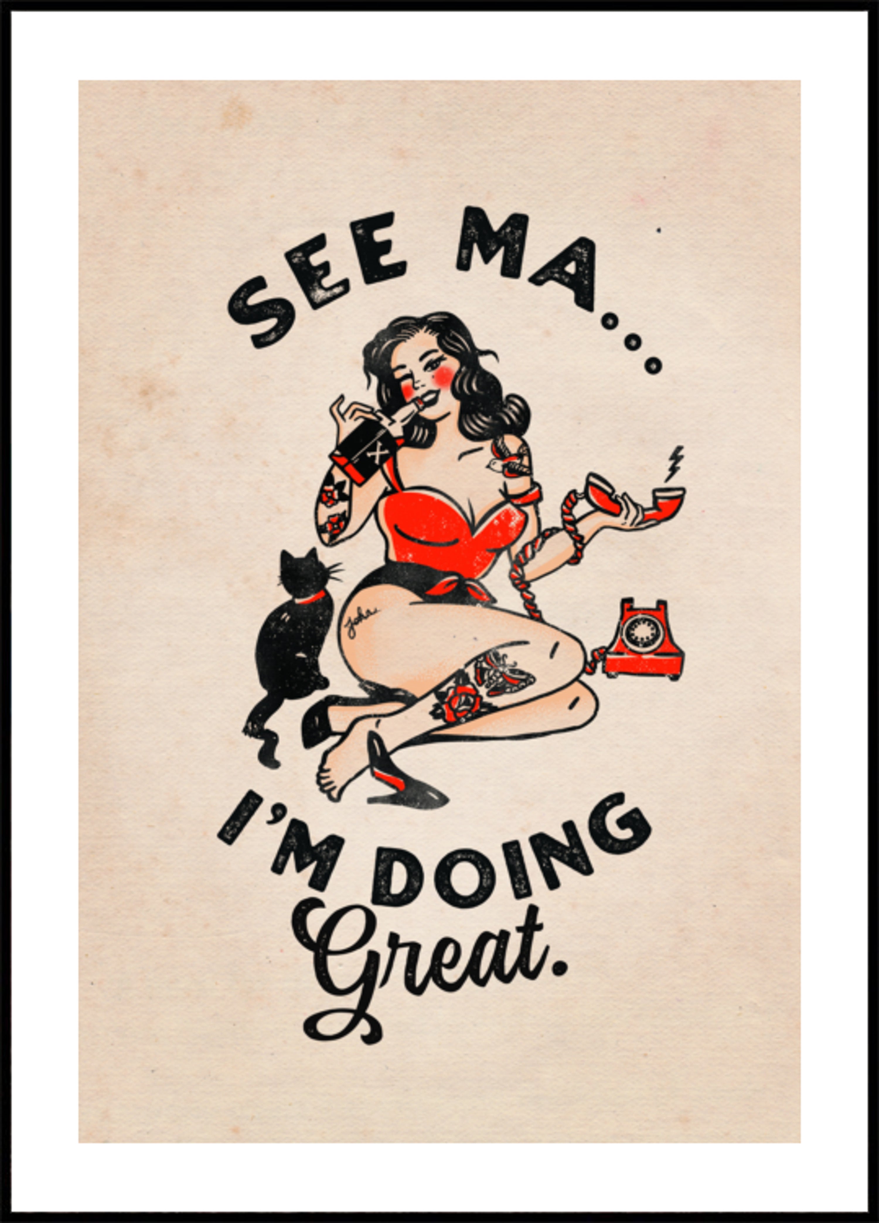 See Ma Poster Funny Vintage Pinup Girl & Cat