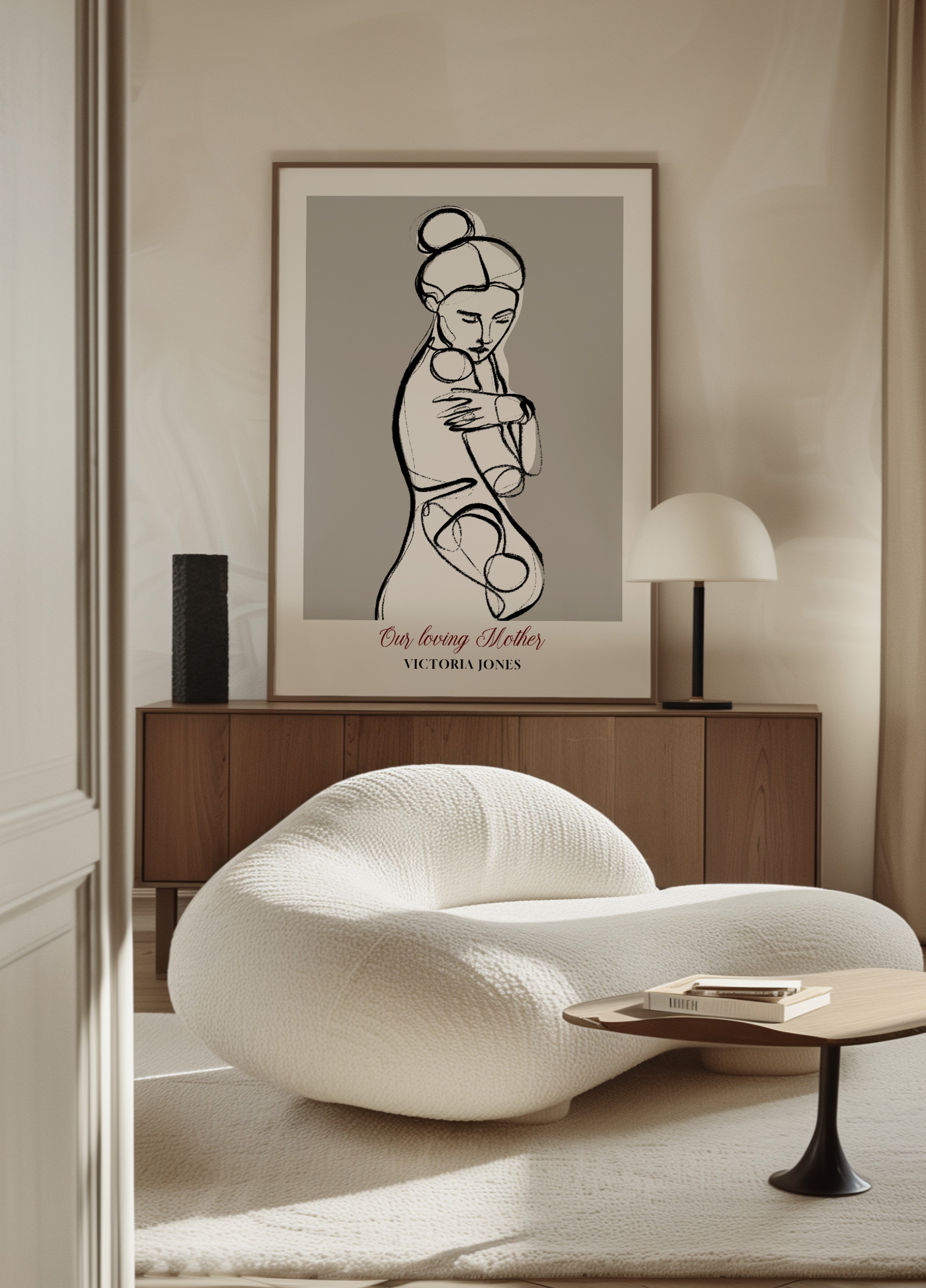 Minimalist Line Art of Woman in Self Hugs