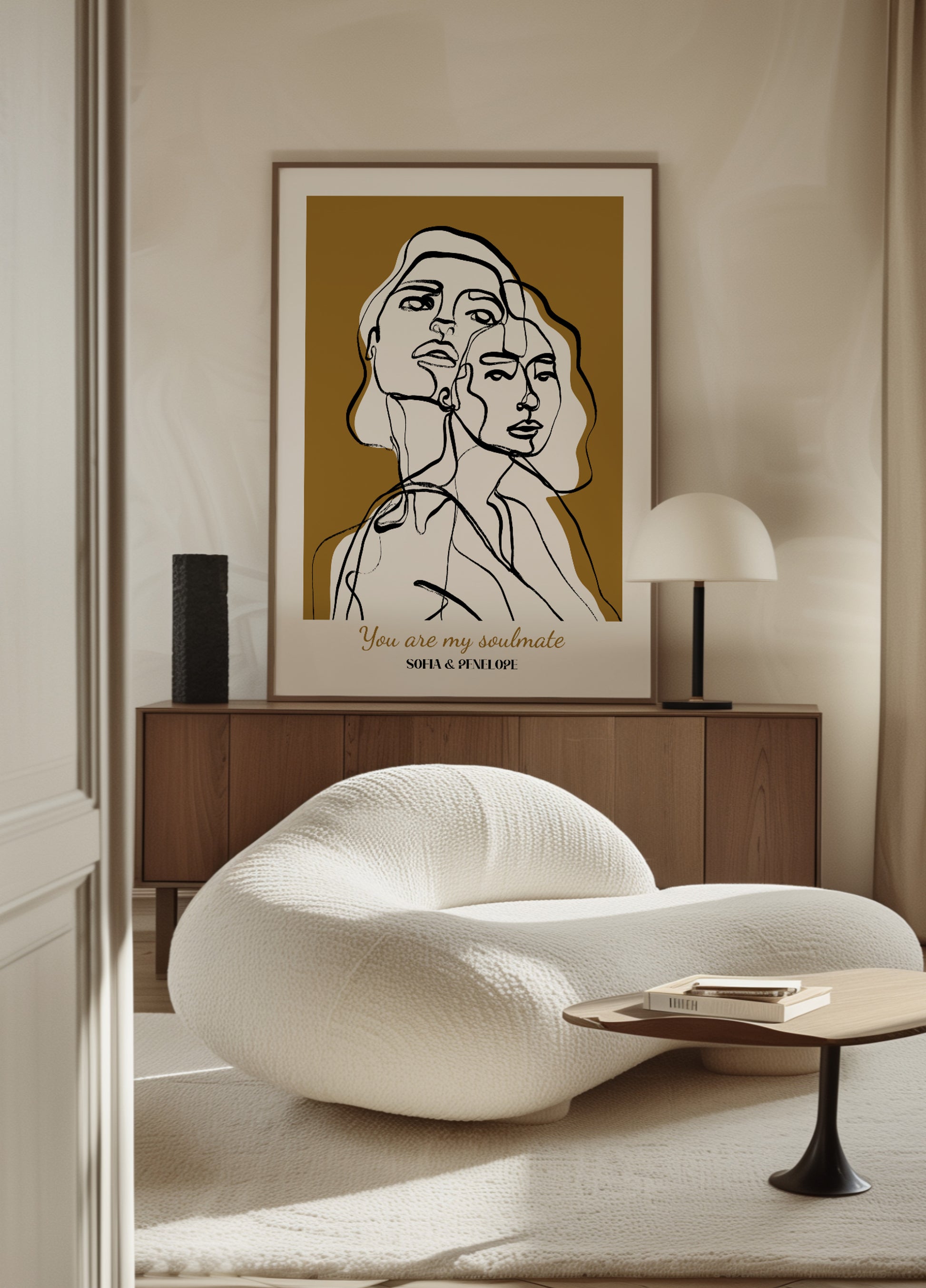 Abstract line art of two women without personalization