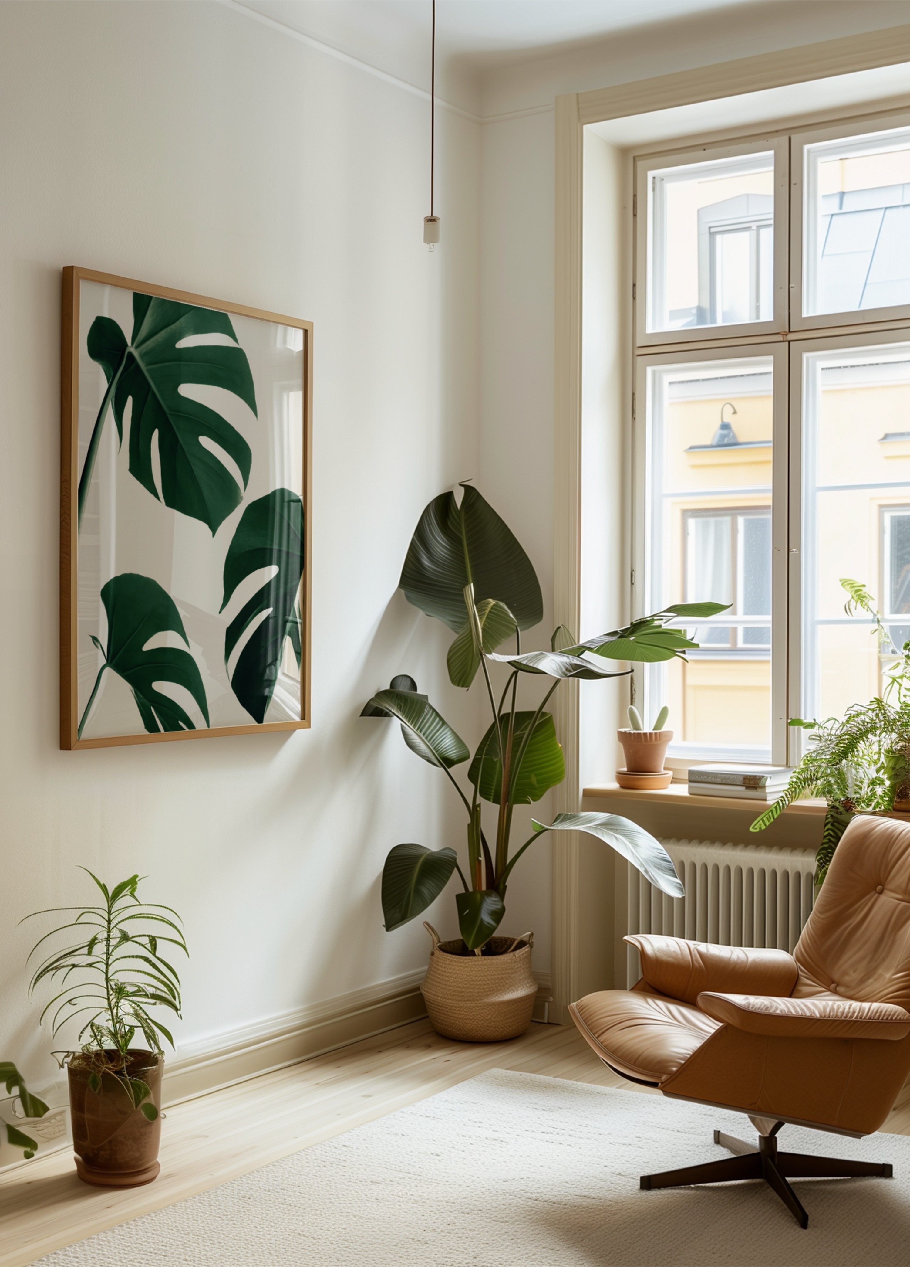 Frësch gréng Monstera Blieder