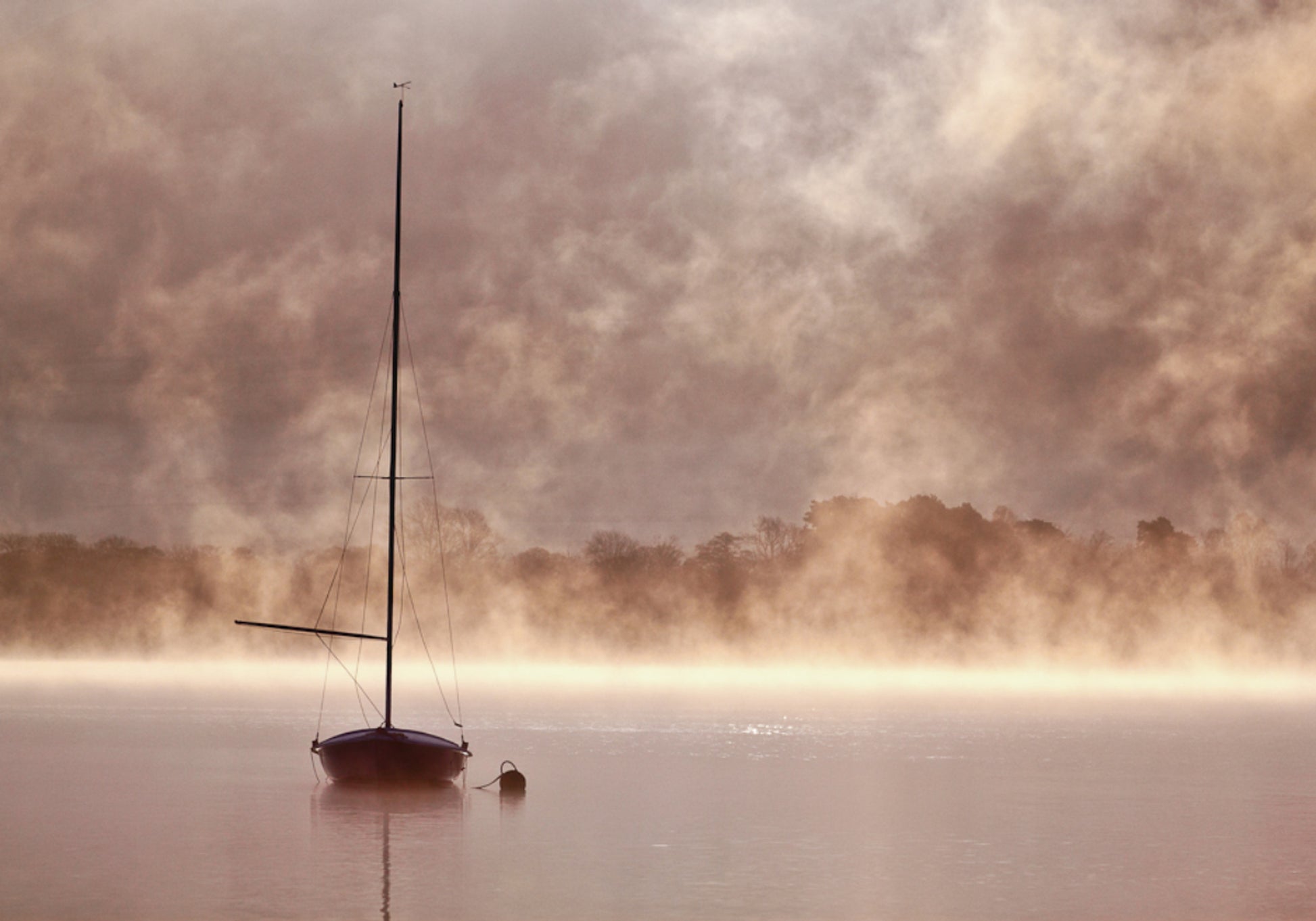 Misty Morning Sailboat