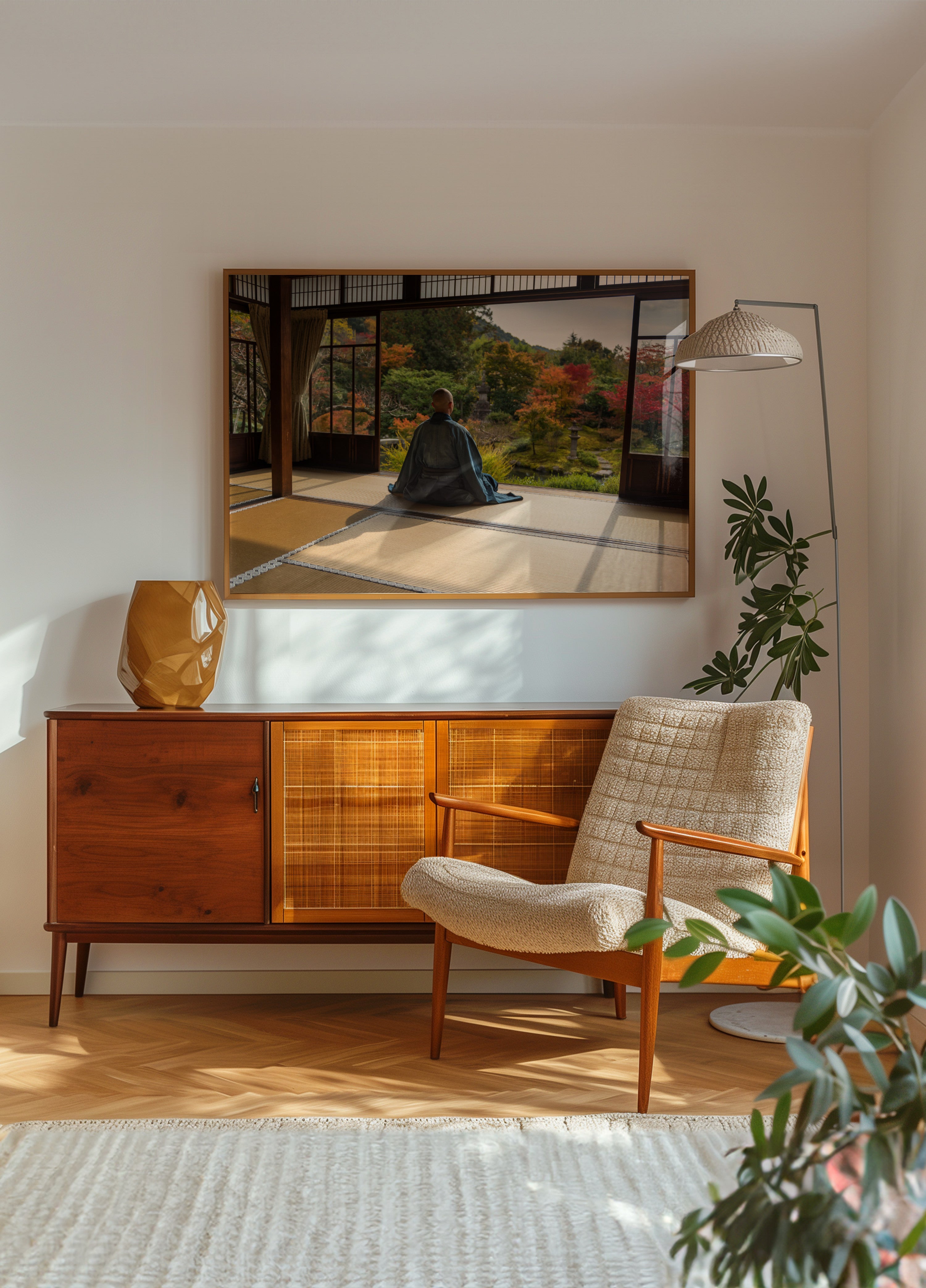 Mönch meditéiert den Hierschtgaart