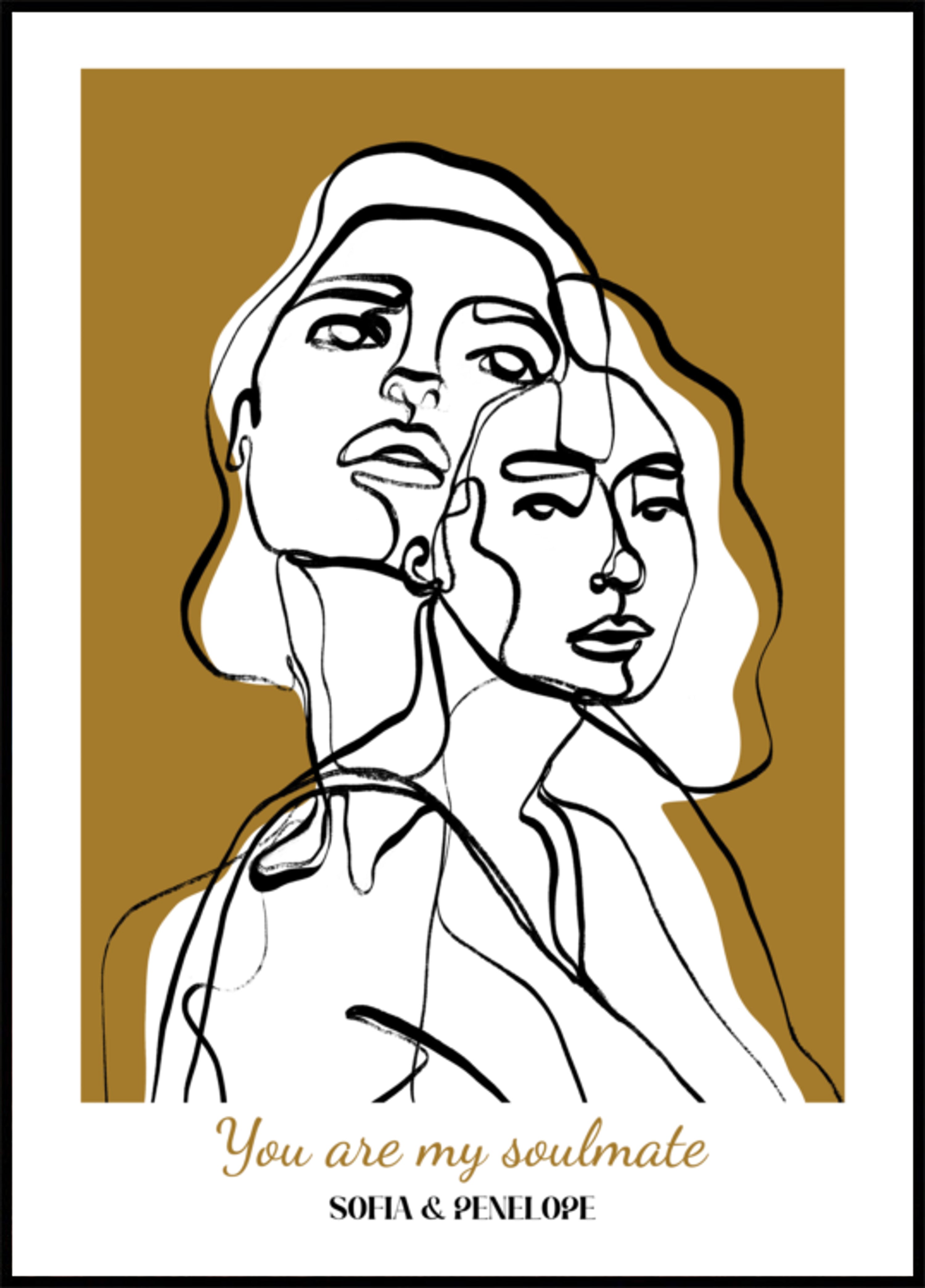 Abstract line art of two women without personalization