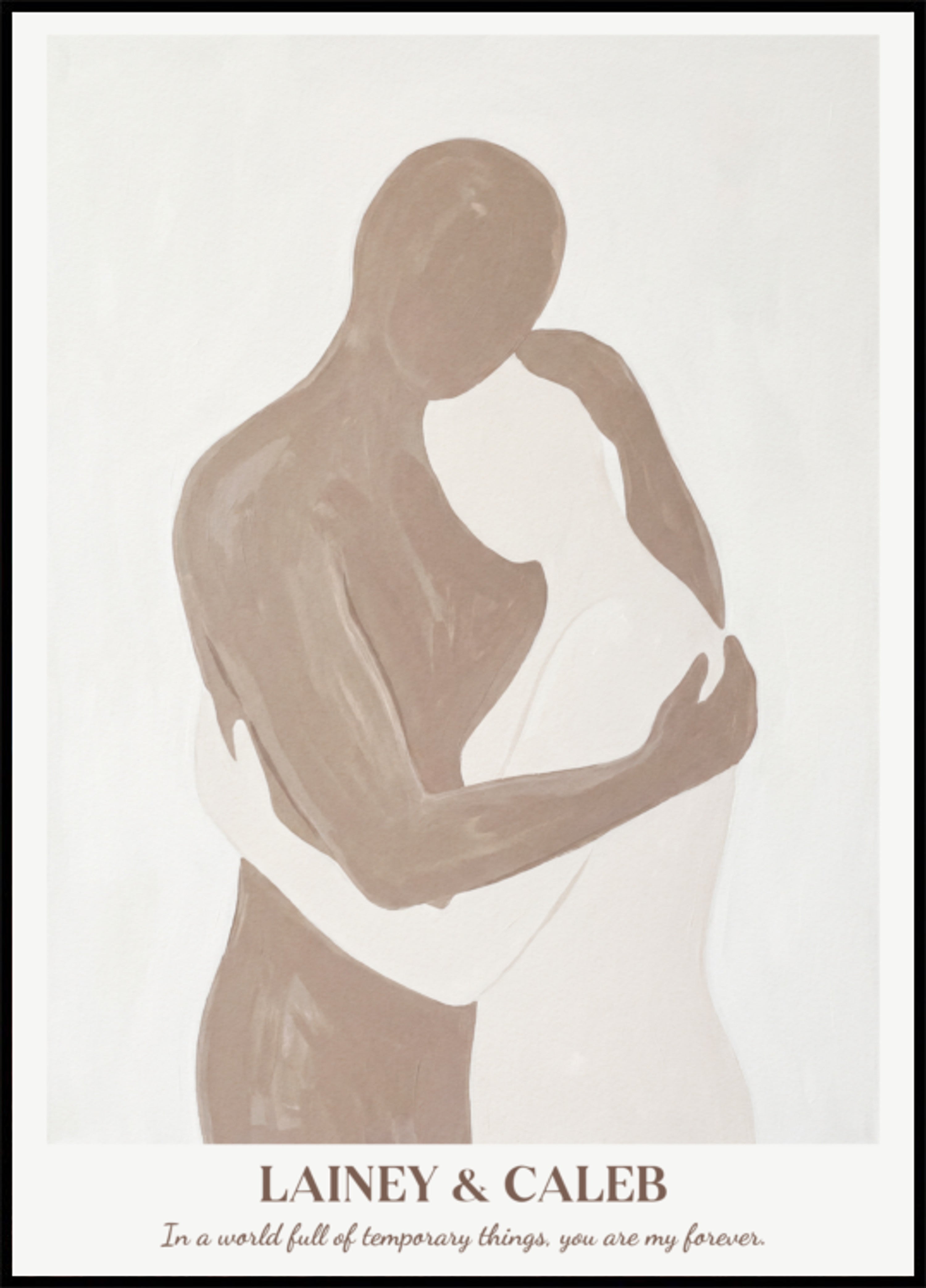 Minimalist couple silhouette of two people in embrace