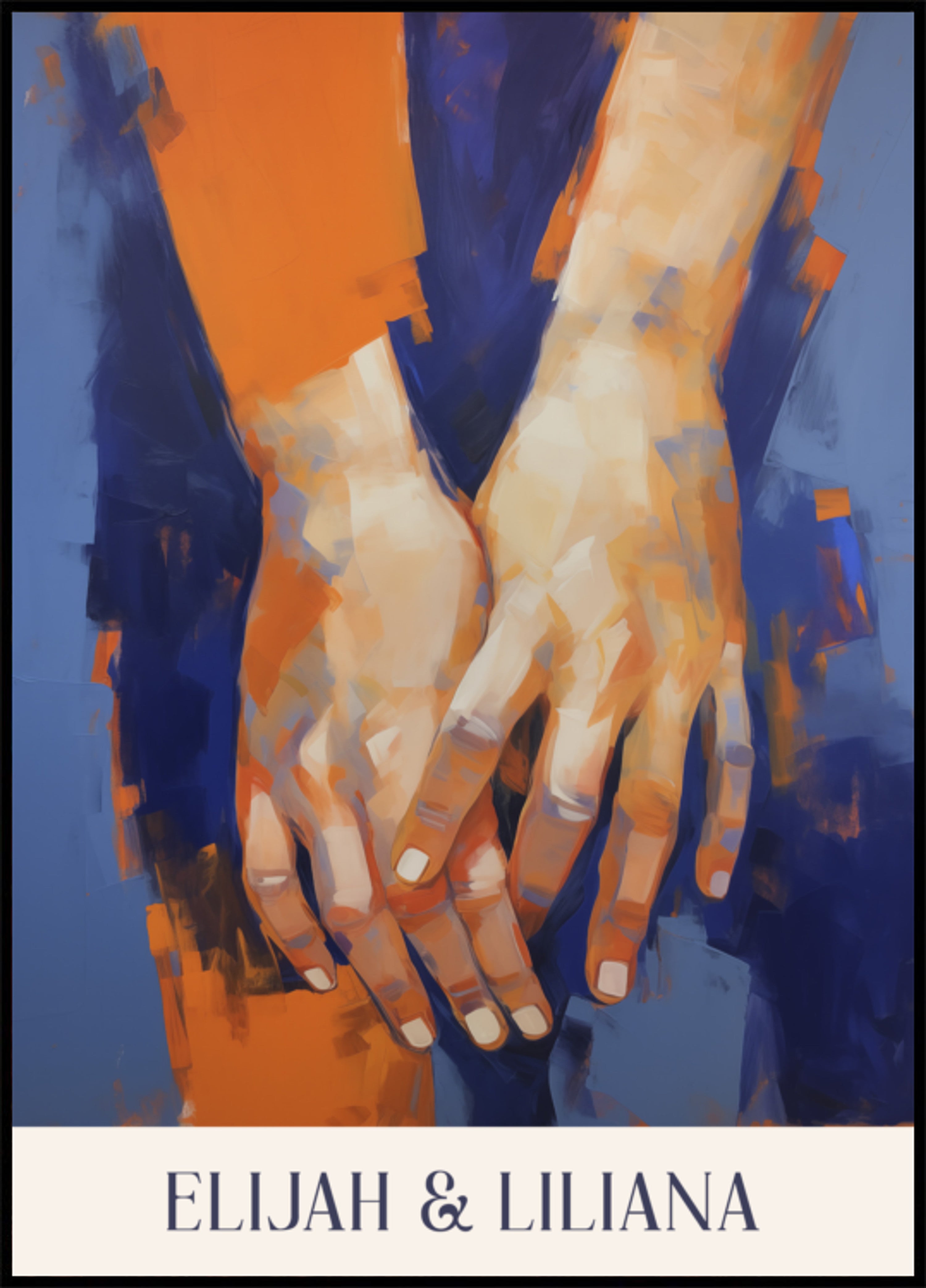 Abstract expressionist painting of two hands