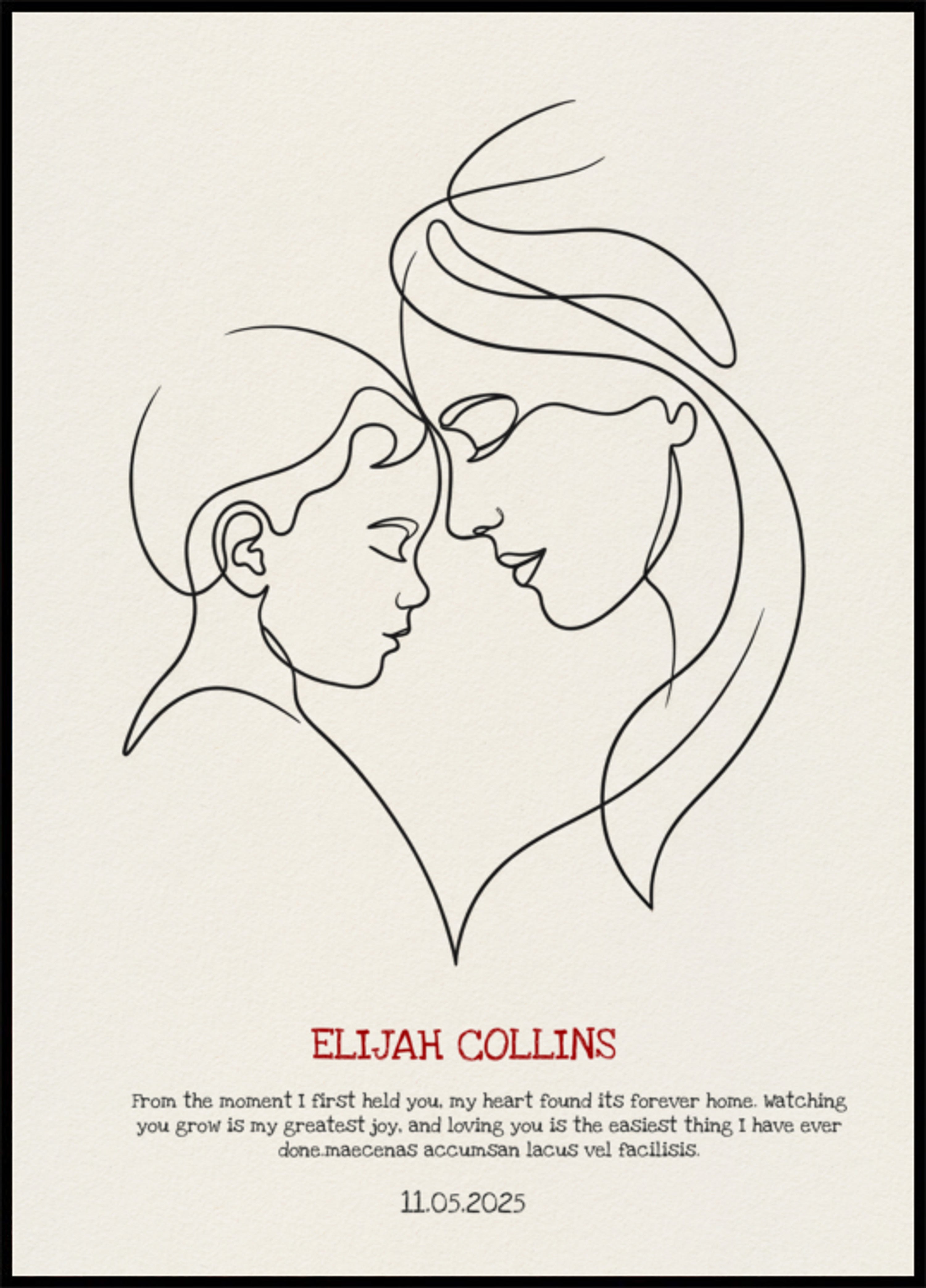 Minimalist line art of mother and child
